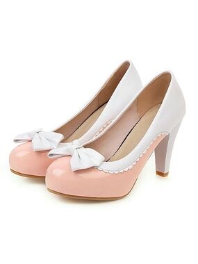 Women's Pink and White Bow High-Heel Pumps